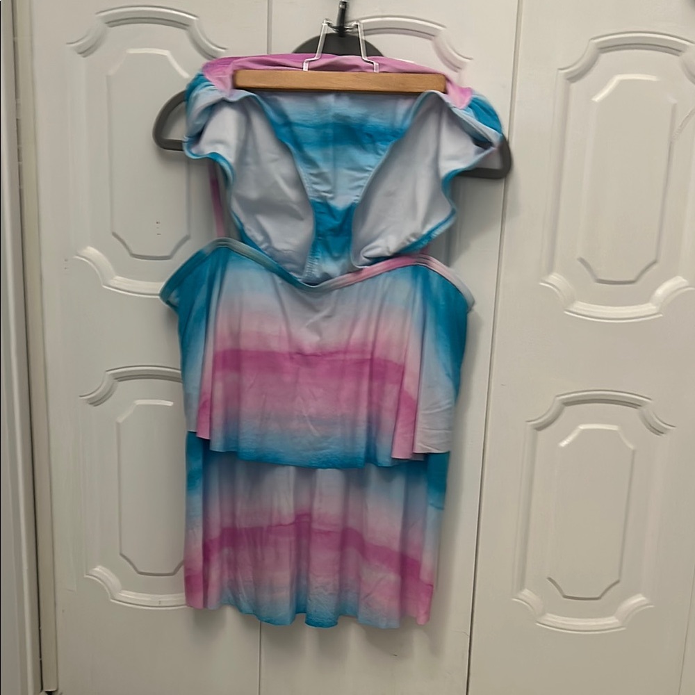 Blue and Pink high waisted tankini